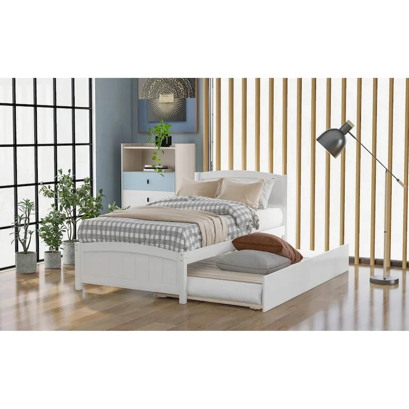 Cama doble de plataforma de pino blanco con nido y cabecero – para 1
