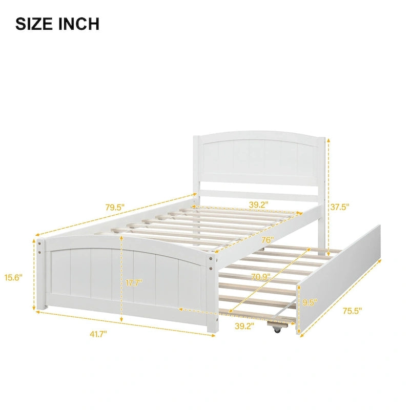 Cama doble de plataforma de pino blanco con nido y cabecero – para 1