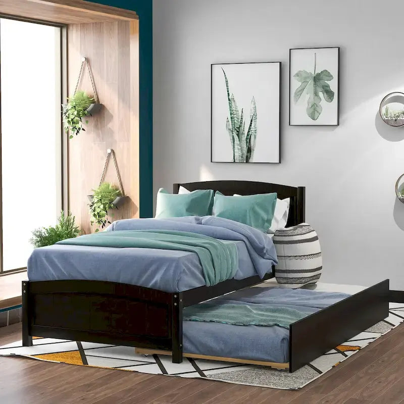Cama doble de plataforma de pino blanco con nido y cabecero – para 1