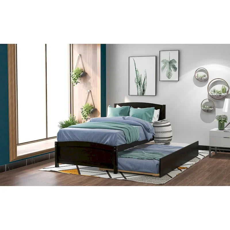 Cama doble de plataforma de pino blanco con nido y cabecero – para 1