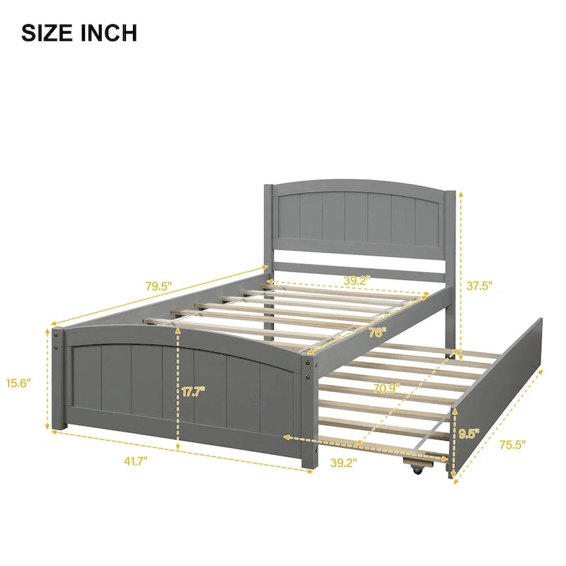 Cama doble de plataforma de pino blanco con nido y cabecero – para 1