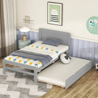 Cama plataforma doble gris/nogal/blanco envejecido con cama nido - Capacidad para 2 personas