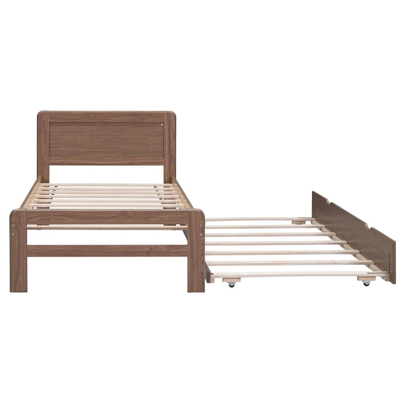 Cama plataforma doble gris/nogal/blanco envejecido con cama nido - Capacidad para 2 personas