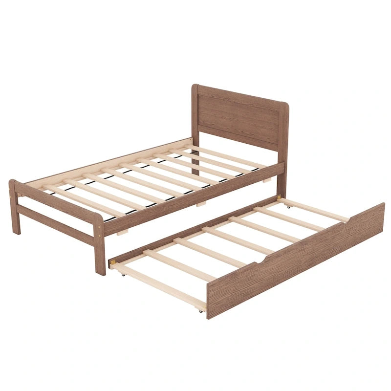 Cama plataforma doble gris/nogal/blanco envejecido con cama nido - Capacidad para 2 personas