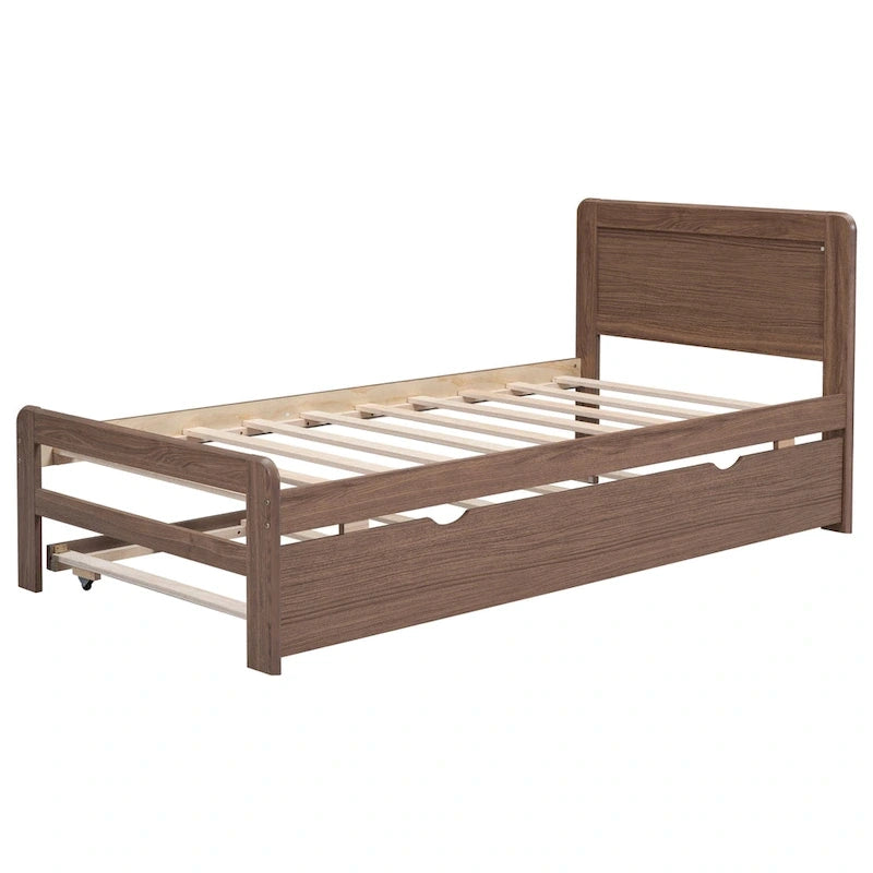 Cama plataforma doble gris/nogal/blanco envejecido con cama nido - Capacidad para 2 personas