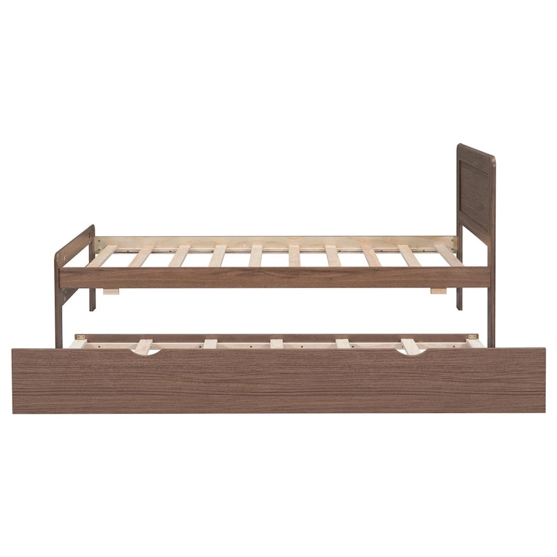 Cama plataforma doble gris/nogal/blanco envejecido con cama nido - Capacidad para 2 personas