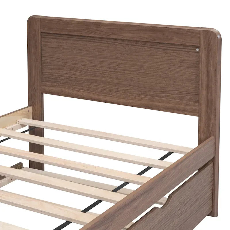 Cama plataforma doble gris/nogal/blanco envejecido con cama nido - Capacidad para 2 personas