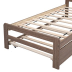 Cama plataforma doble gris/nogal/blanco envejecido con cama nido - Capacidad para 2 personas