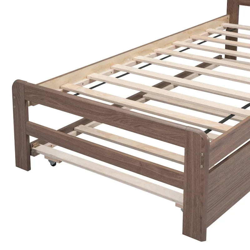 Cama plataforma doble gris/nogal/blanco envejecido con cama nido - Capacidad para 2 personas