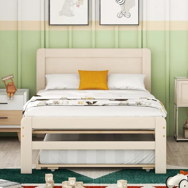 Cama plataforma doble gris/nogal/blanco envejecido con cama nido - Capacidad para 2 personas