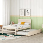 Cama plataforma doble gris/nogal/blanco envejecido con cama nido - Capacidad para 2 personas
