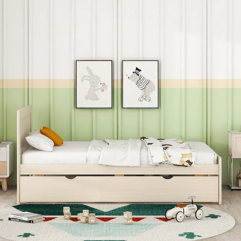 Cama plataforma doble gris/nogal/blanco envejecido con cama nido - Capacidad para 2 personas