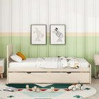 Cama plataforma doble gris/nogal/blanco envejecido con cama nido - Capacidad para 2 personas