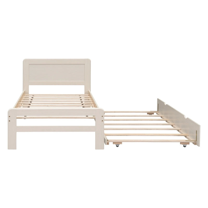 Cama plataforma doble gris/nogal/blanco envejecido con cama nido - Capacidad para 2 personas