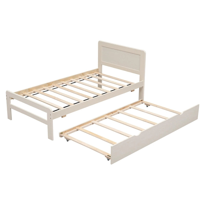 Cama plataforma doble gris/nogal/blanco envejecido con cama nido - Capacidad para 2 personas