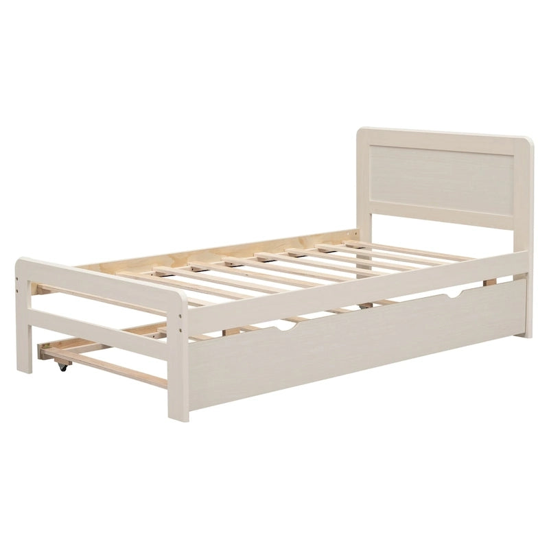 Cama plataforma doble gris/nogal/blanco envejecido con cama nido - Capacidad para 2 personas