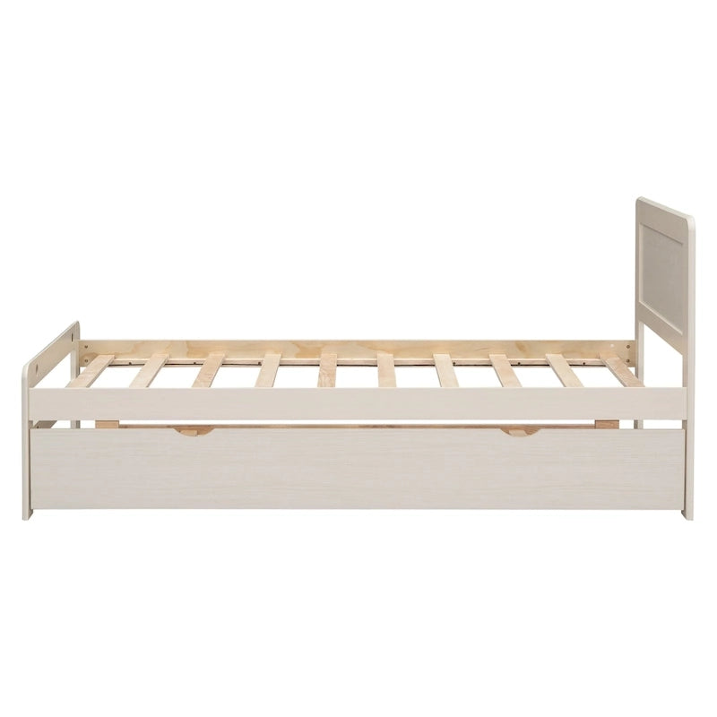 Cama plataforma doble gris/nogal/blanco envejecido con cama nido - Capacidad para 2 personas