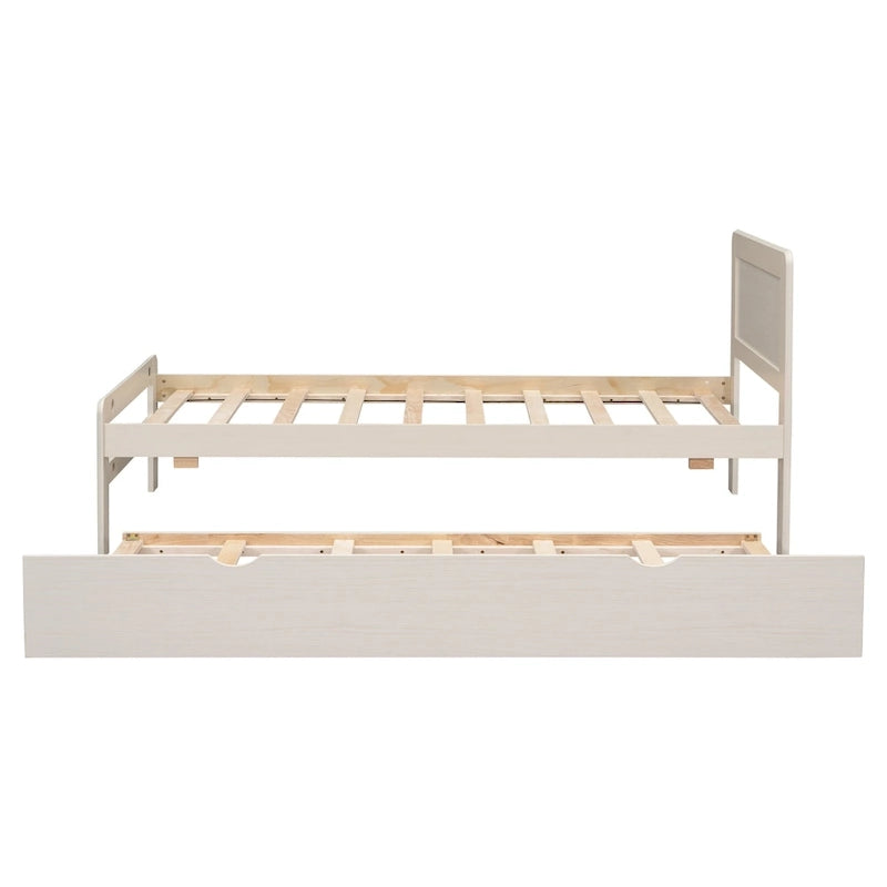 Cama plataforma doble gris/nogal/blanco envejecido con cama nido - Capacidad para 2 personas