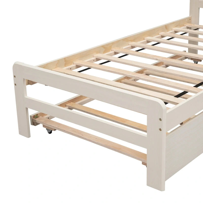Cama plataforma doble gris/nogal/blanco envejecido con cama nido - Capacidad para 2 personas