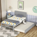 Cama plataforma doble gris/nogal/blanco envejecido con cama nido - Capacidad para 2 personas