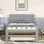 Cama plataforma doble gris/nogal/blanco envejecido con cama nido - Capacidad para 2 personas