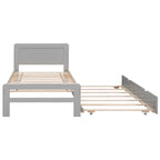 Cama plataforma doble gris/nogal/blanco envejecido con cama nido - Capacidad para 2 personas