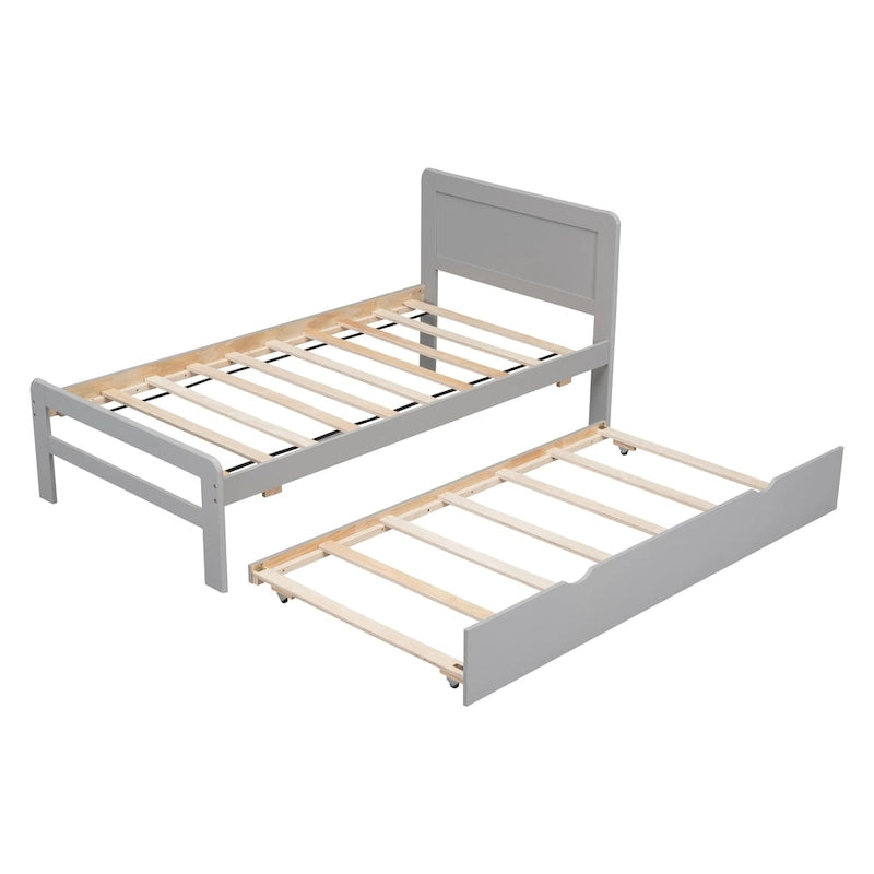 Cama plataforma doble gris/nogal/blanco envejecido con cama nido - Capacidad para 2 personas