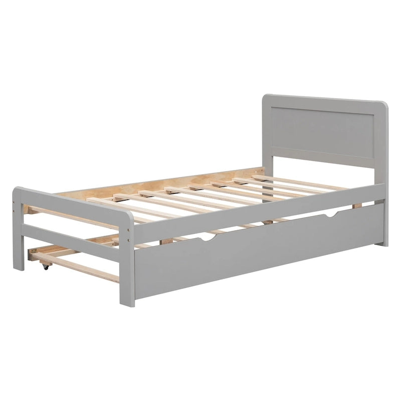 Cama plataforma doble gris/nogal/blanco envejecido con cama nido - Capacidad para 2 personas