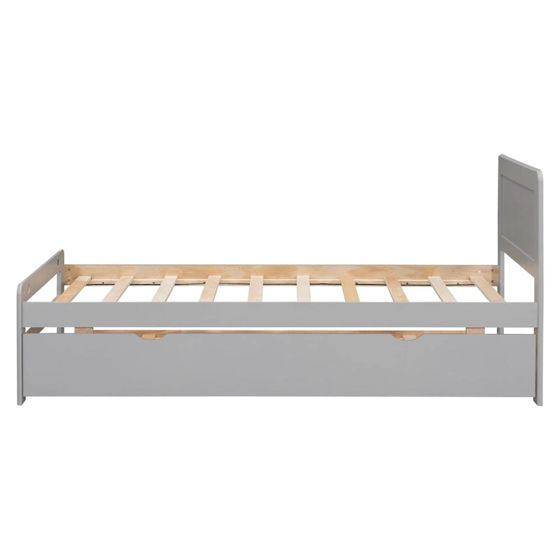 Cama plataforma doble gris/nogal/blanco envejecido con cama nido - Capacidad para 2 personas