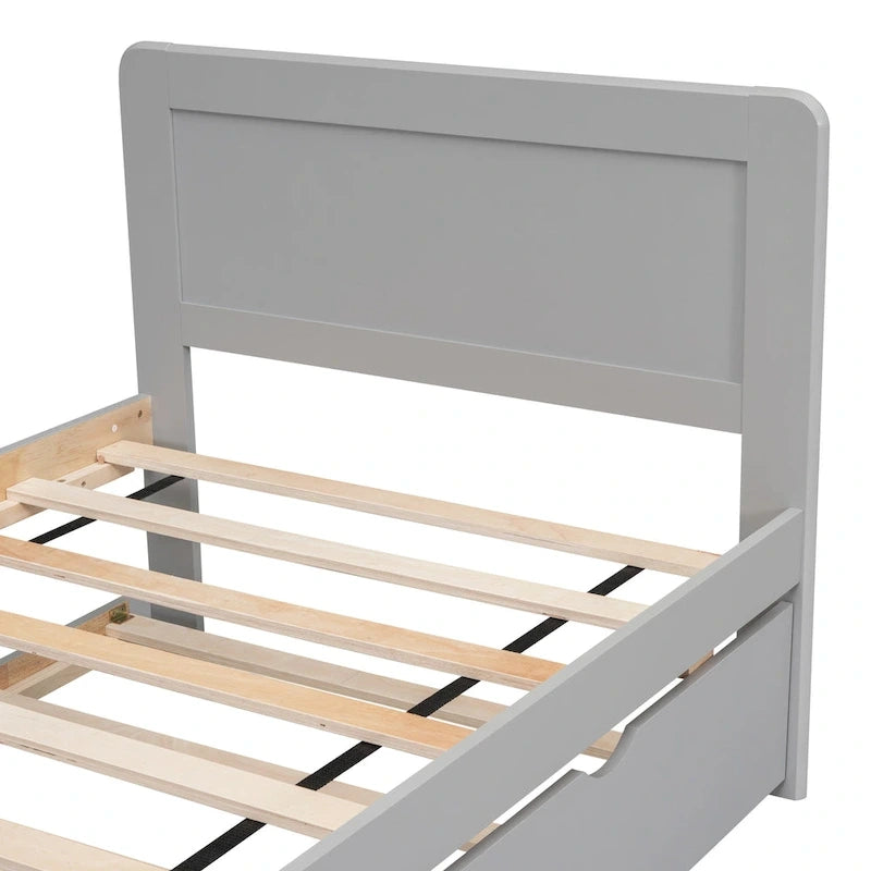 Cama plataforma doble gris/nogal/blanco envejecido con cama nido - Capacidad para 2 personas