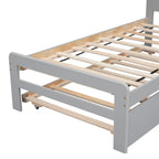 Cama plataforma doble gris/nogal/blanco envejecido con cama nido - Capacidad para 2 personas