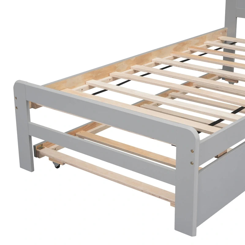 Cama plataforma doble gris/nogal/blanco envejecido con cama nido - Capacidad para 2 personas