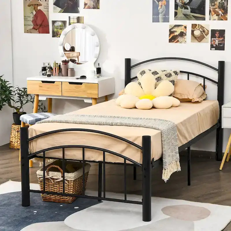 Estructura de cama de metal negro – Individual / Matrimonial, 1 persona