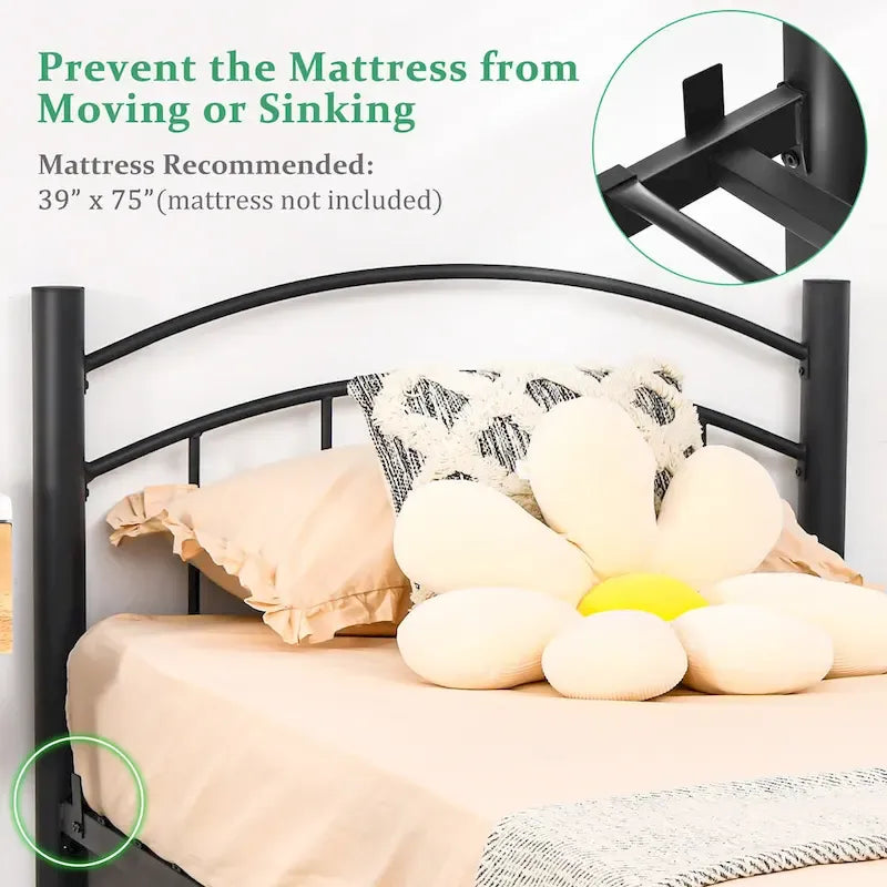 Estructura de cama de metal negro – Individual / Matrimonial, 1 persona