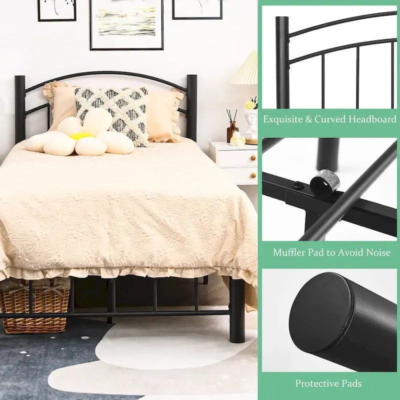 Estructura de cama de metal negro – Individual / Matrimonial, 1 persona