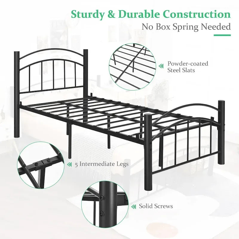 Estructura de cama de metal negro – Individual / Matrimonial, 1 persona