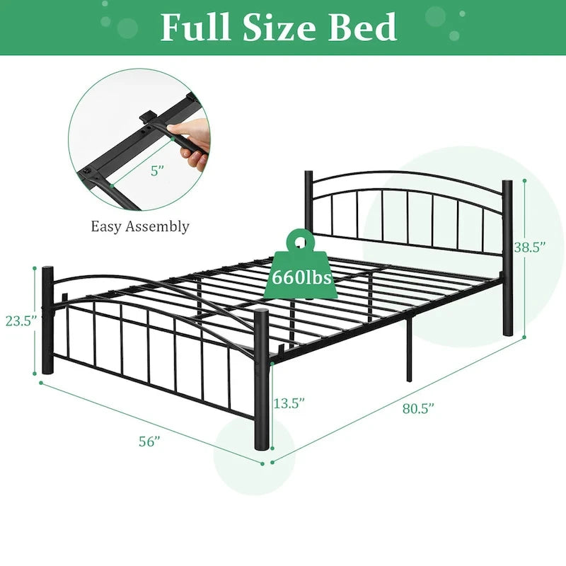 Estructura de cama de metal negro – Individual / Matrimonial, 1 persona