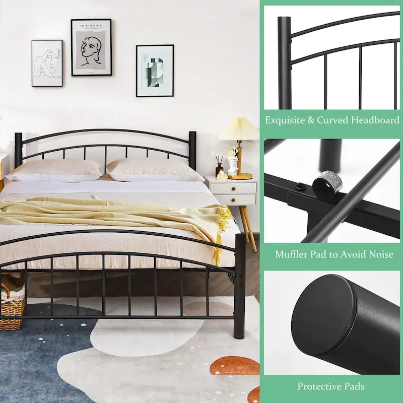 Estructura de cama de metal negro – Individual / Matrimonial, 1 persona