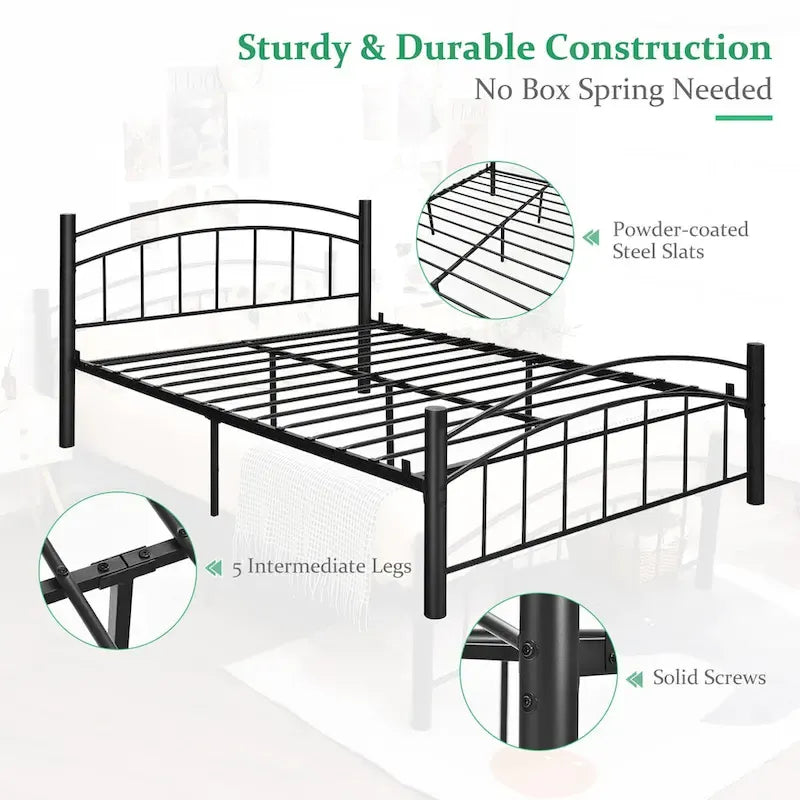 Estructura de cama de metal negro – Individual / Matrimonial, 1 persona