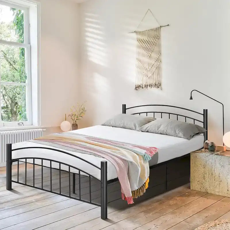 Estructura de cama de metal negro – Individual / Matrimonial, 1 persona