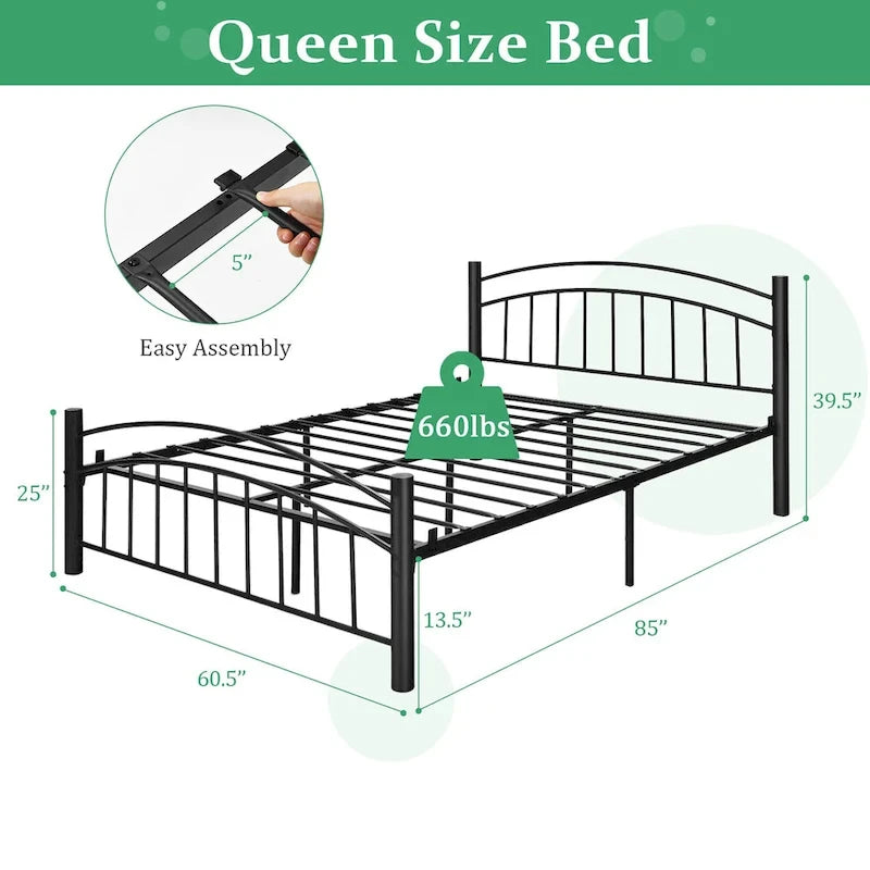Estructura de cama de metal negro – Individual / Matrimonial, 1 persona