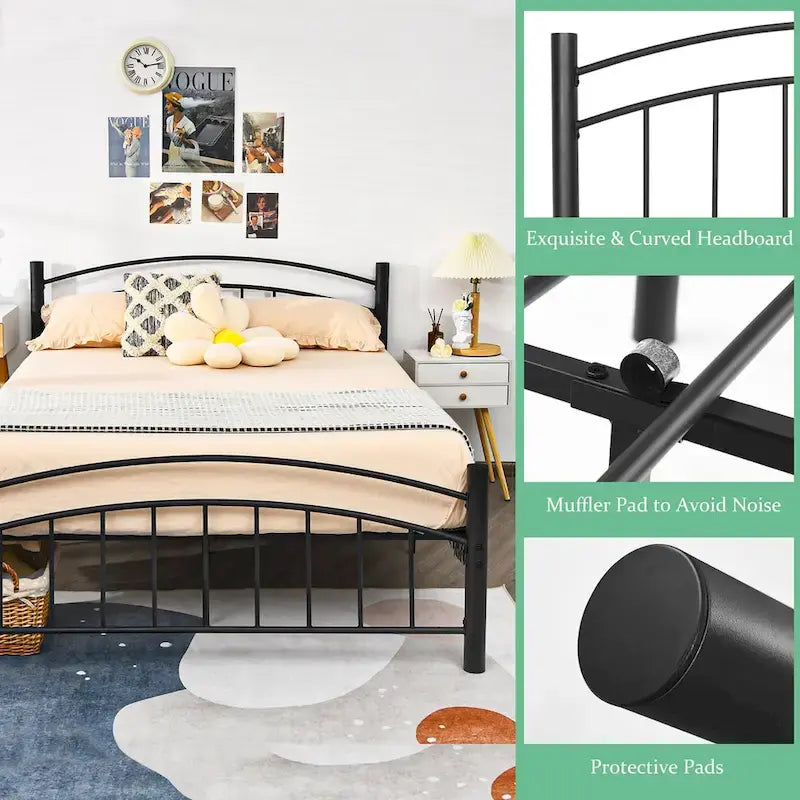 Estructura de cama de metal negro – Individual / Matrimonial, 1 persona