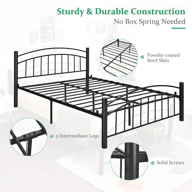 Estructura de cama de metal negro – Individual / Matrimonial, 1 persona