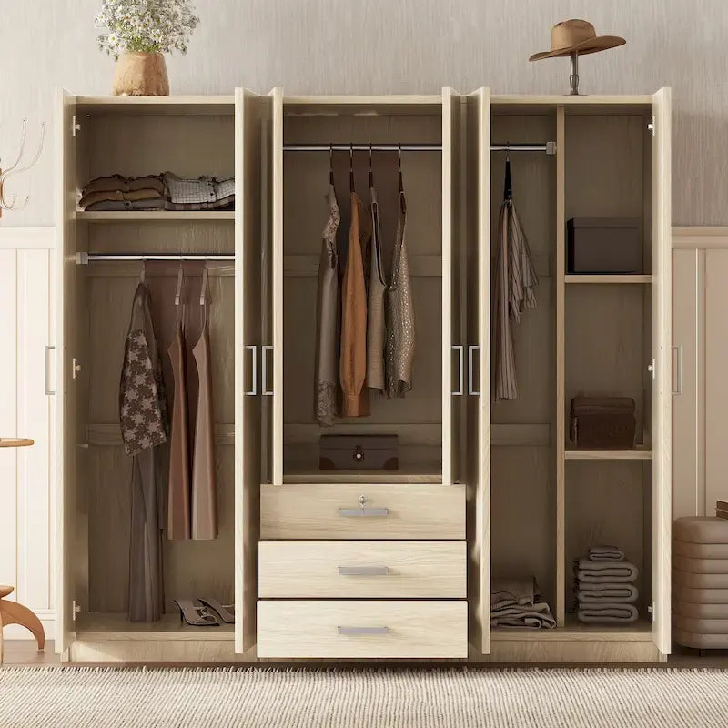 Armario de 6 puertas y 3 cajones, color marrón/gris/blanco – Para 1-2 usuarios