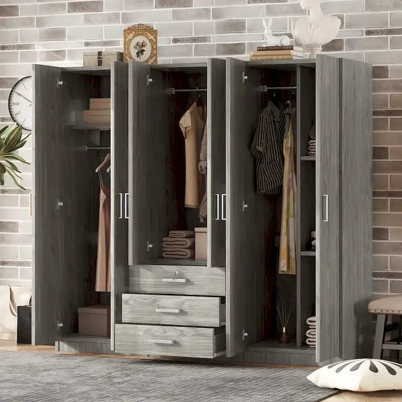 Armario de 6 puertas y 3 cajones, color marrón/gris/blanco – Para 1-2 usuarios