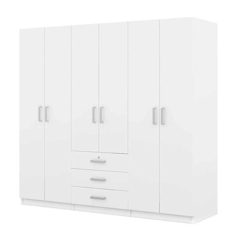 Armario de 6 puertas y 3 cajones, color marrón/gris/blanco – Para 1-2 usuarios