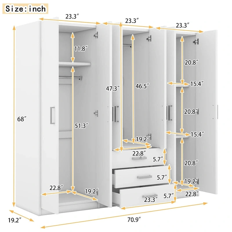 Armario de 6 puertas y 3 cajones, color marrón/gris/blanco – Para 1-2 usuarios