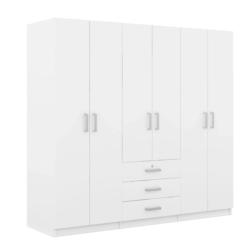 Armario de 6 puertas y 3 cajones, color marrón/gris/blanco – Para 1-2 usuarios