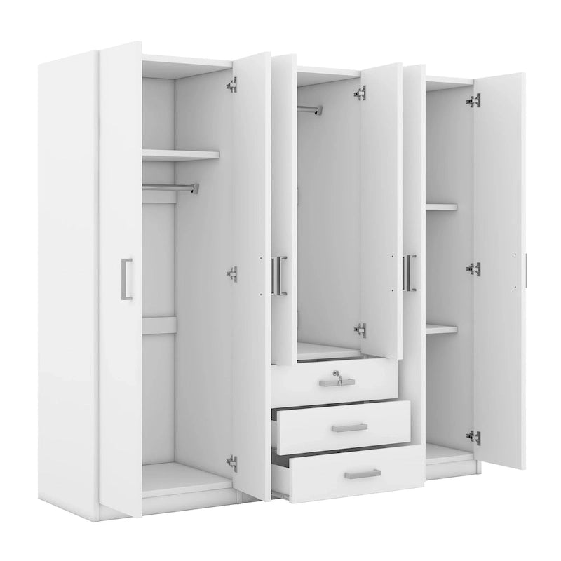 Armario de 6 puertas y 3 cajones, color marrón/gris/blanco – Para 1-2 usuarios