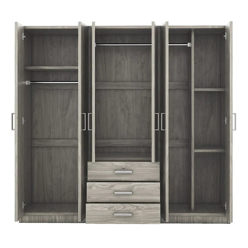 Armario de 6 puertas y 3 cajones, color marrón/gris/blanco – Para 1-2 usuarios